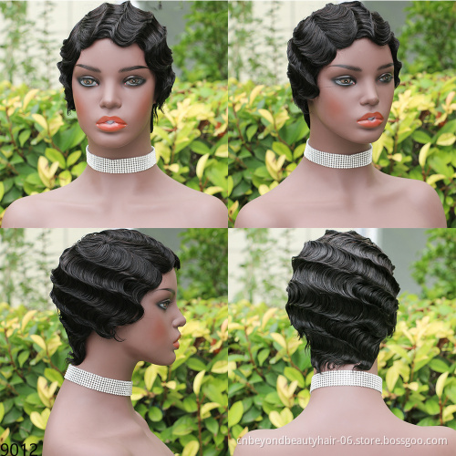 Short 100% Human Hair Pixie Cut Wigs Natural Human Wig Brazilian Hair Full Machine Made Finger Wave human wigs